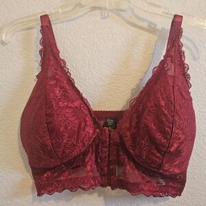 Pure Beauty Burgundy Floral Lace Bralette Front Close 1X Plus Size Festival Chic